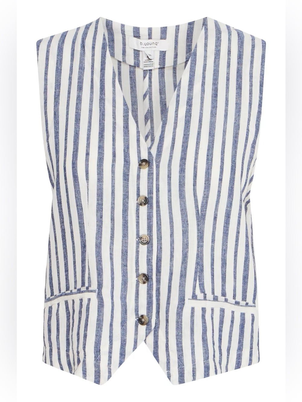 b.young Blue and White Vertical Stripe Sleeveless Button-Front Vest NWT